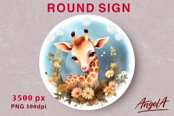 Download Watercolor Cute Giraffe Png Round Design - Cute giraffe Collection