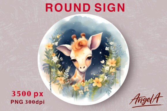 Download Watercolor Cute Giraffe Png Round Design - Cute giraffe Collection