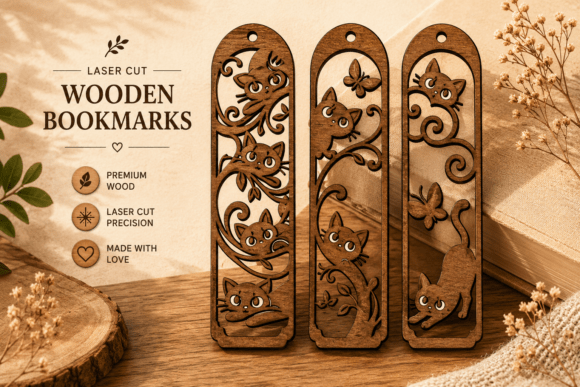 Download Wooden Cat Bookmark SVG,Laser Cut Files - Premium Resources