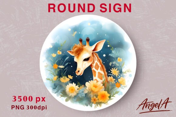 Download Watercolor Cute Giraffe Png Round Design - Cute giraffe Collection