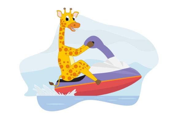 Download Cute Giraffe Cartoon Ride Motor Boat - Cute giraffe Collection