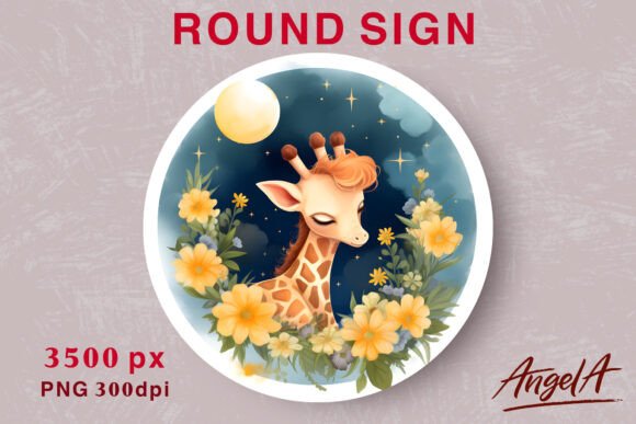 Download Watercolor Cute Giraffe Png Round Design - Cute giraffe Collection