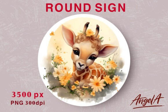 Download Watercolor Cute Giraffe Png Round Design - Cute giraffe Collection